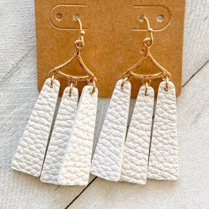 White Faux Leather Dangle Earrings